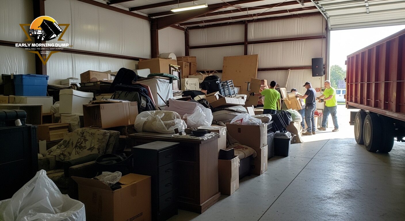 Estate cleanout in Beech Grove IN with crew removing furniture and household items