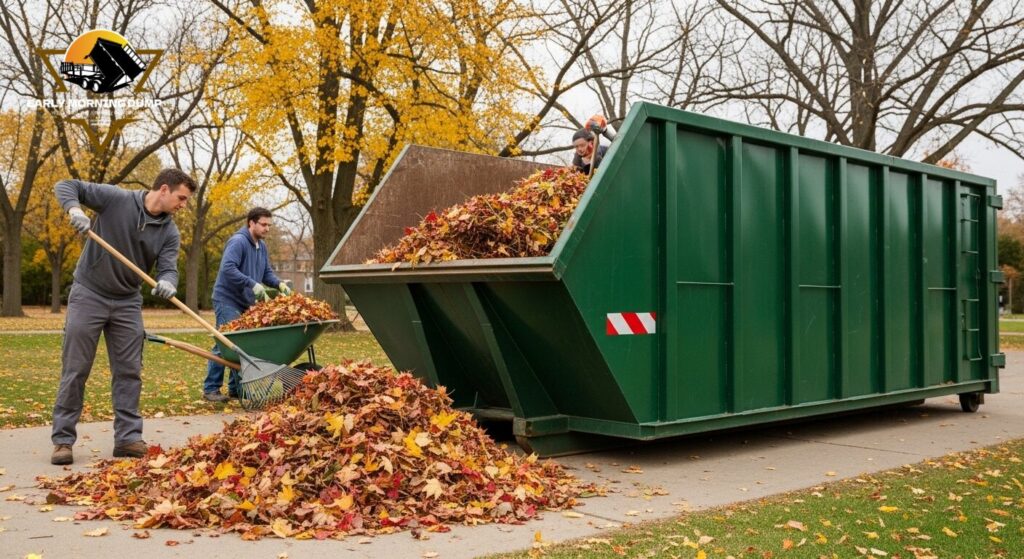 seasonal yard cleanup in Plainfield IN with dumpster rental for leaves and landscaping debris