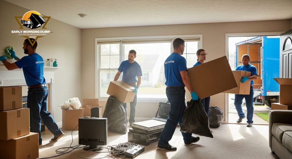 Full house cleanout Columbus IN team removing furniture and household items